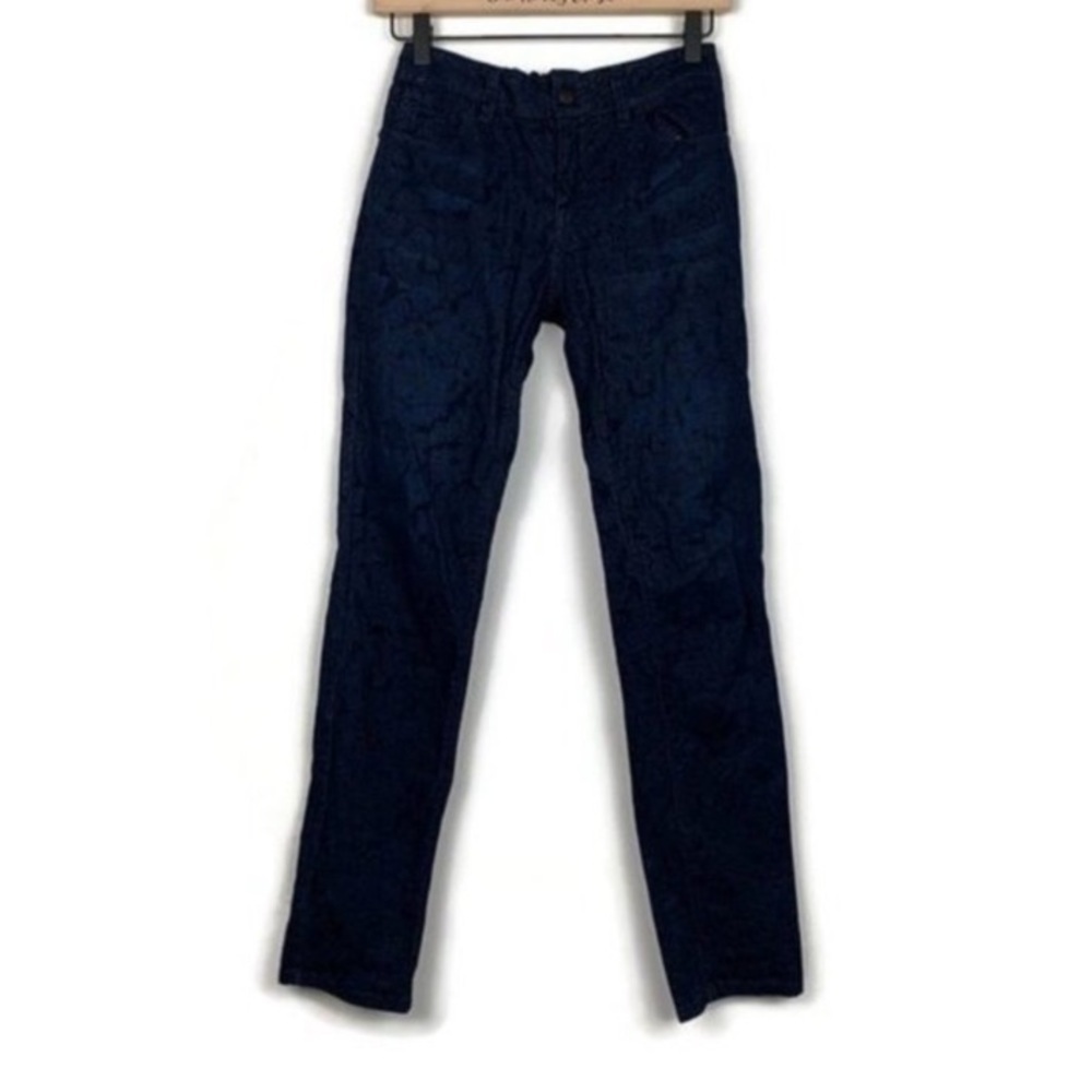 Zara Basic Dark Blue Floral‎ Print Straight Jeans with elastic waist, Size 8